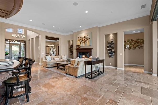 Dining room, Fireplace, Interior, Living room, Recessed Lighting