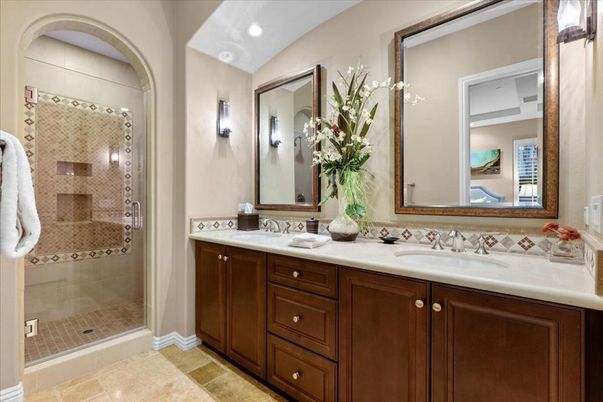 Bathroom, Dual Sink Vanities, Glass Shower, Interior, Recessed Lighting