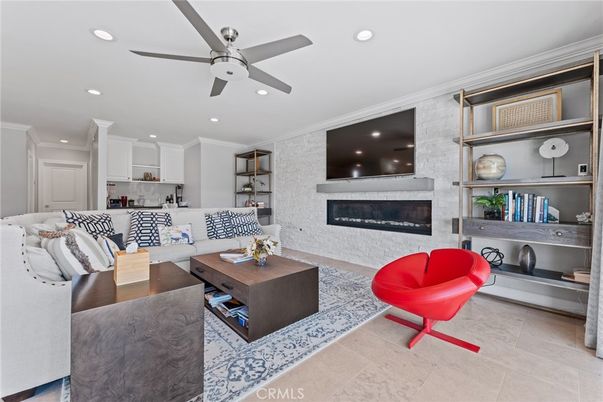 Fireplace, Interior, Kitchen, Living room, Recessed Lighting