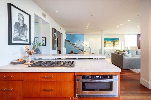 Interior, Kitchen, Living room, Recessed Lighting, Stainless Steel Appliances, Wood Texture Flooring