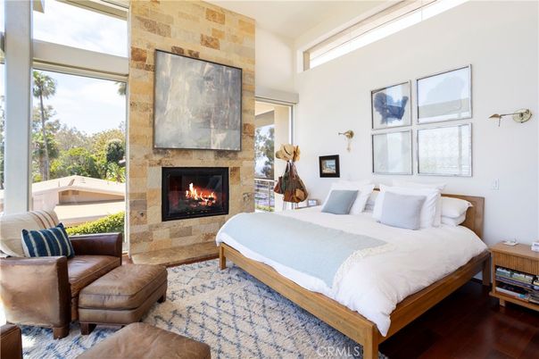 Bedroom, Fireplace, Interior, Stone Walls, Wood Texture Flooring