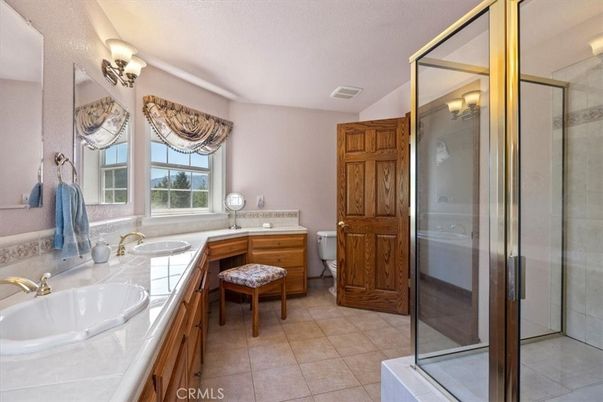 Bathroom, Dual Sink Vanities, Glass Shower, Interior, Tile Countertops
