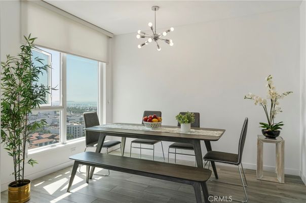 Dining room, Interior, Pendant Lights, Wood Texture Flooring