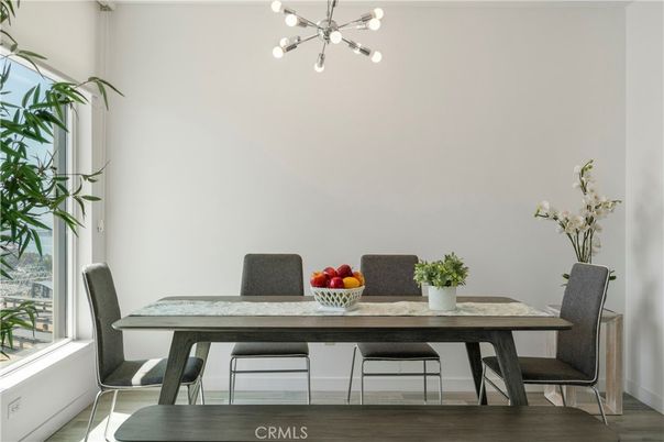 Dining room, Interior, Pendant Lights, Wood Texture Flooring