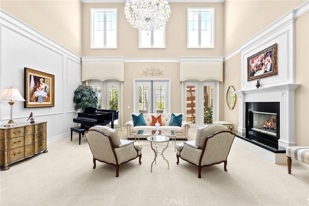 Chandelier, Fireplace, Interior, Living room, Piano
