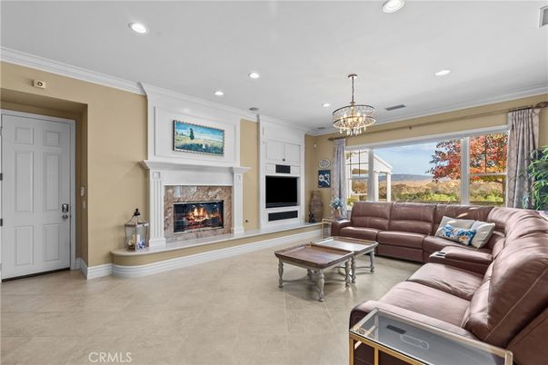 Chandelier, Fireplace, Interior, Living room, Recessed Lighting