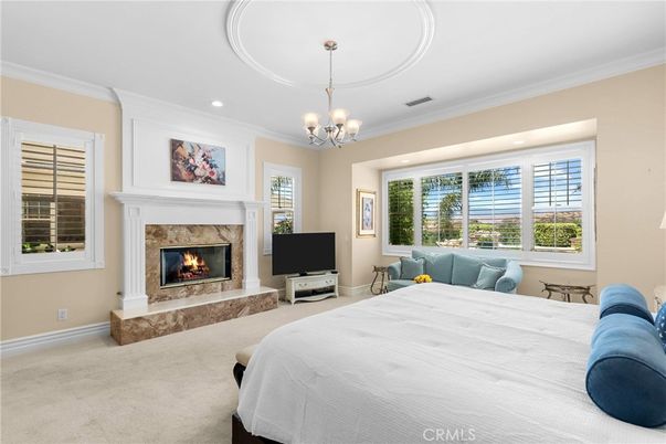 Bedroom, Chandelier, Fireplace, Interior, Recessed Lighting