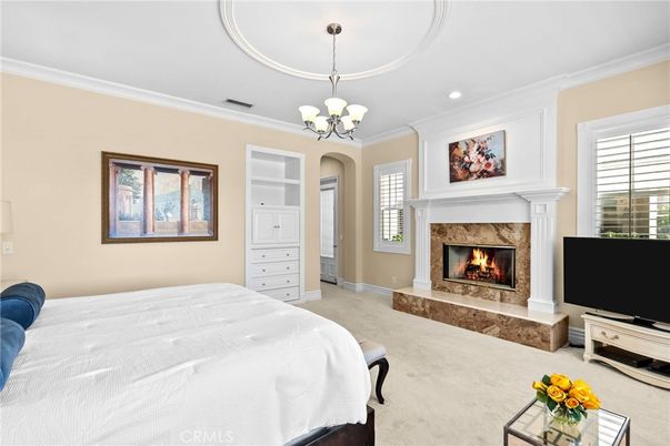 Bedroom, Chandelier, Fireplace, Interior, Recessed Lighting