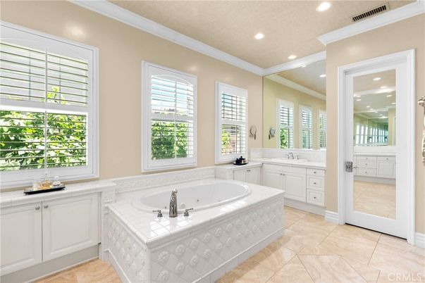 Bathroom, Dual Sink Vanities, Interior, Recessed Lighting, Tile Countertops