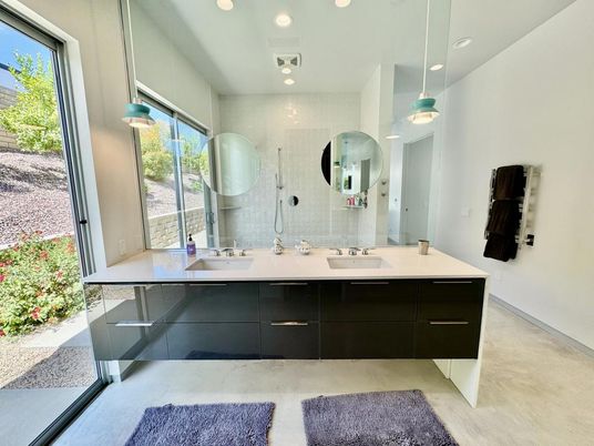 Bathroom, Dual Sink Vanities, Interior, Pendant Lights, Recessed Lighting