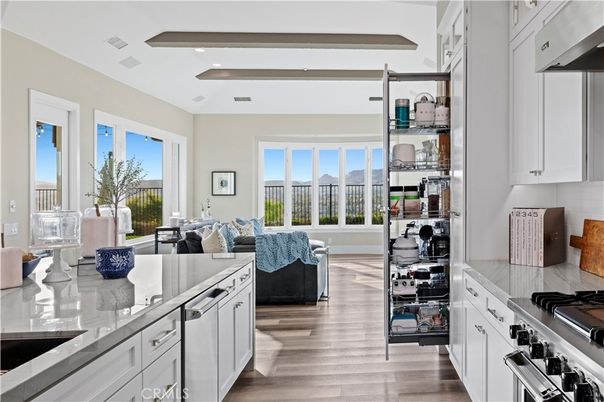 Interior, Kitchen, Living room, Recessed Lighting, Stainless Steel Appliances, Wood Texture Flooring