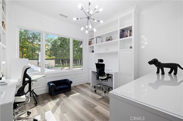 Home Office, Interior, Pendant Lights, Wood Texture Flooring