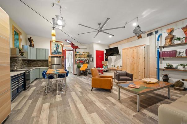 Interior, Kitchen, Living room, Pendant Lights, Recessed Lighting, Stainless Steel Appliances, Wood Texture Flooring