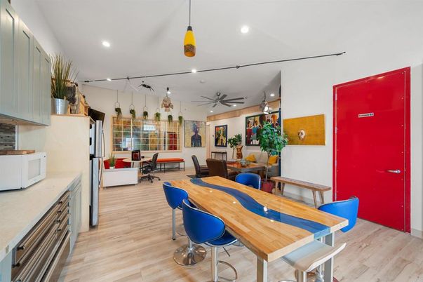 Dining room, Interior, Kitchen, Living room, Pendant Lights, Recessed Lighting, Wood Texture Flooring