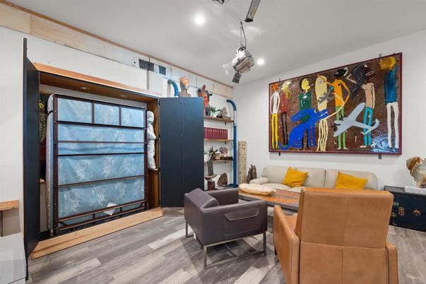 Interior, Living room, Pendant Lights, Recessed Lighting, Wood Texture Flooring