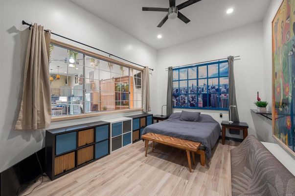 Bedroom, Interior, Recessed Lighting, Wood Texture Flooring