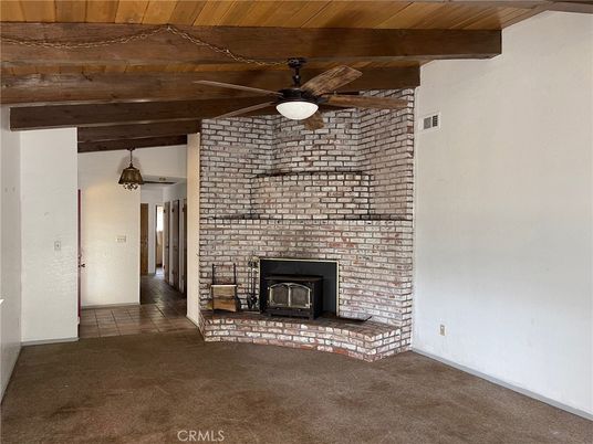 Empty room, Fireplace, Interior, Stone Walls, Wooden Beams, Wooden Ceilings