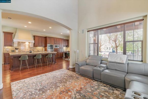 Interior, Kitchen, Living room, Recessed Lighting, Stainless Steel Appliances, Wood Texture Flooring