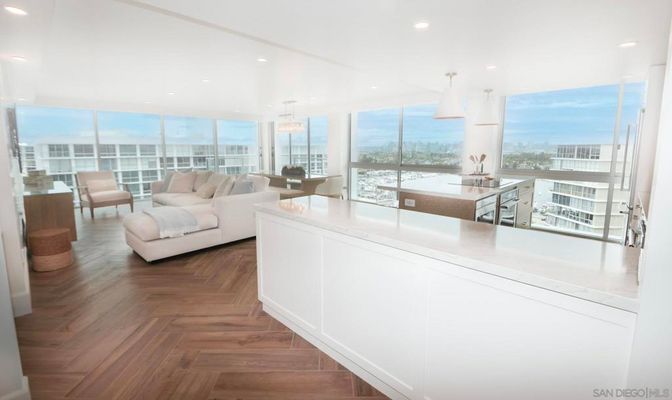 Dining room, Interior, Kitchen, Living room, Pendant Lights, Recessed Lighting, Water, Wood Texture Flooring