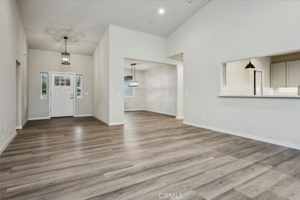 Empty room, Interior, Pendant Lights, Recessed Lighting, Wood Texture Flooring