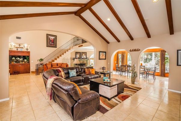 Dining room, Interior, Living room, Recessed Lighting, Wooden Beams