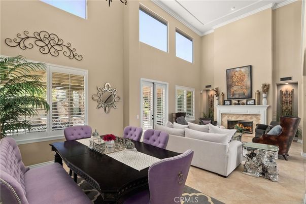 Dining room, Fireplace, Interior, Living room, Recessed Lighting