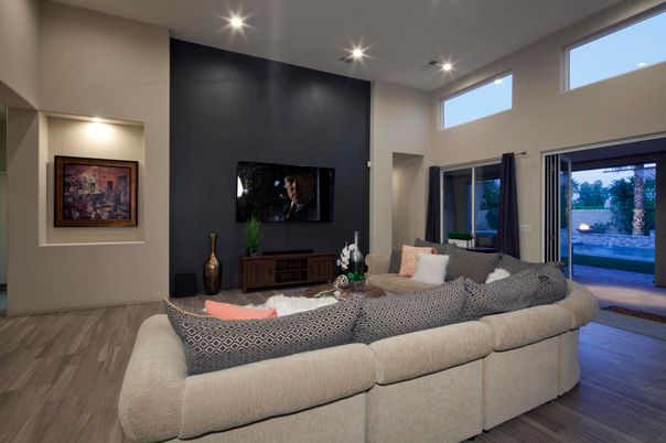Interior, Living room, Recessed Lighting, Wood Texture Flooring