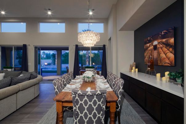 Chandelier, Dining room, Interior, Living room, Recessed Lighting, Wood Texture Flooring