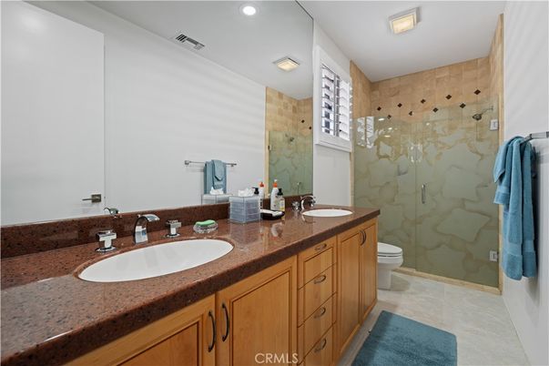 Bathroom, Dual Sink Vanities, Glass Shower, Interior, Recessed Lighting