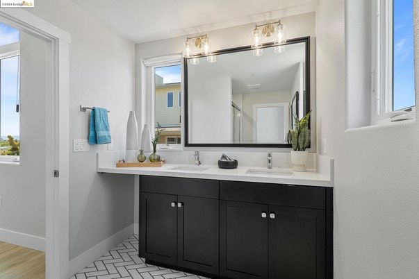 Bathroom, Dual Sink Vanities, Interior, Wood Texture Flooring
