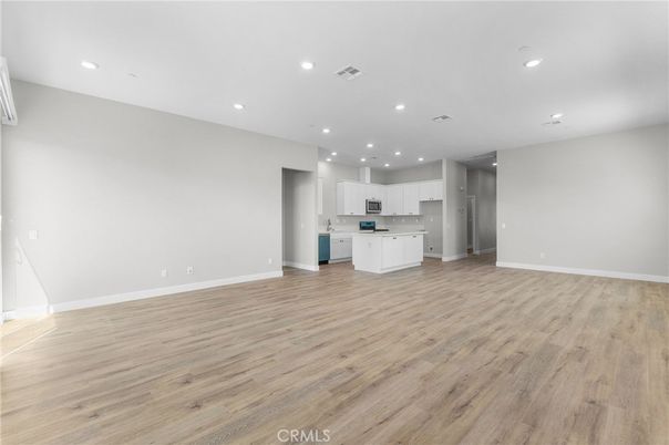 Empty room, Interior, Kitchen, Recessed Lighting, Wood Texture Flooring