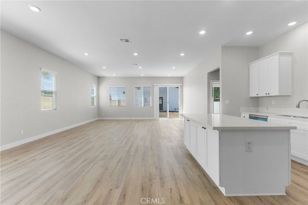 Empty room, Interior, Kitchen, Recessed Lighting, Wood Texture Flooring