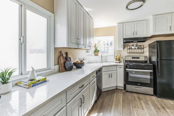 Interior, Kitchen, Stainless Steel Appliances, Wood Texture Flooring