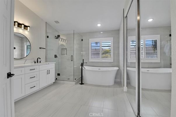 Bathroom, Dual Sink Vanities, Free Standing Baths, Glass Shower, Interior, Recessed Lighting