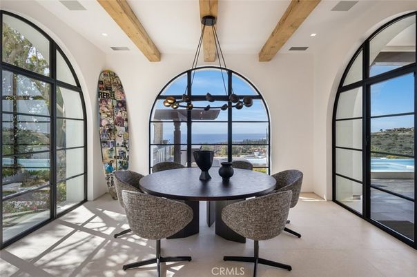Dining room, Interior, Recessed Lighting, Water, Wooden Beams