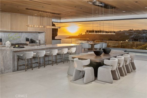 Dining room, Interior, Kitchen, Pendant Lights, Recessed Lighting, Water, Wooden Ceilings