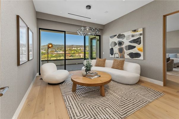 Interior, Living room, Pendant Lights, Recessed Lighting, Wood Texture Flooring