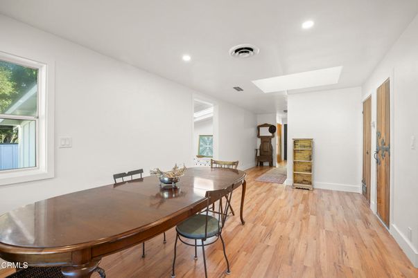 Dining room, Interior, Recessed Lighting, Wood Texture Flooring