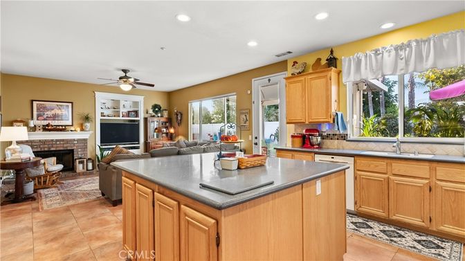 Fireplace, Interior, Kitchen, Living room, Recessed Lighting