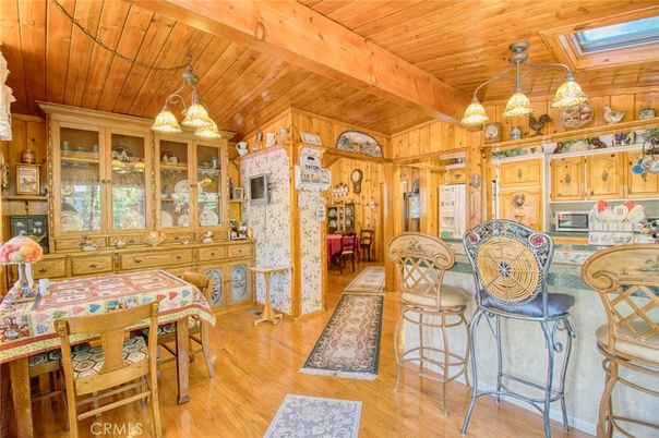 Dining room, Interior, Pendant Lights, Wooden Beams, Wooden Ceilings, Wood Texture Flooring, Wooden Walls