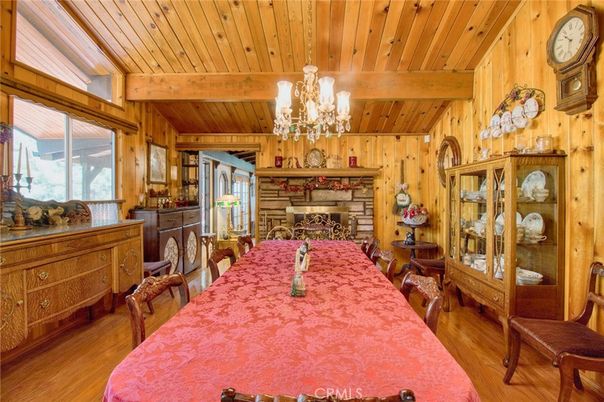 Chandelier, Dining room, Fireplace, Interior, Wooden Beams, Wooden Ceilings, Wood Texture Flooring, Wooden Walls