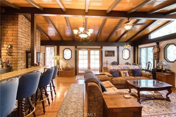 Chandelier, Interior, Living room, Stone Walls, Wooden Beams, Wooden Ceilings, Wood Texture Flooring