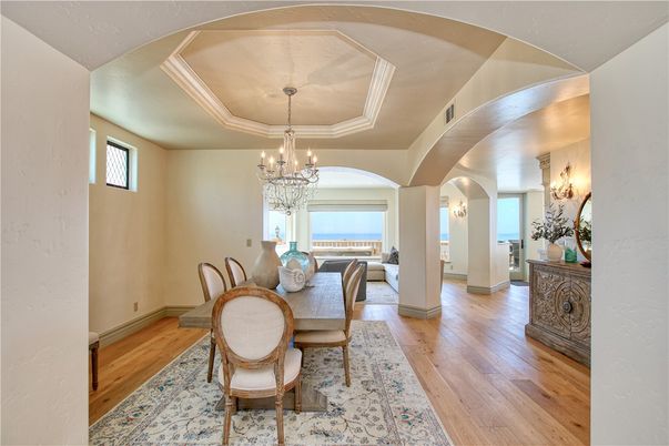Chandelier, Dining room, Interior, Water, Wood Texture Flooring