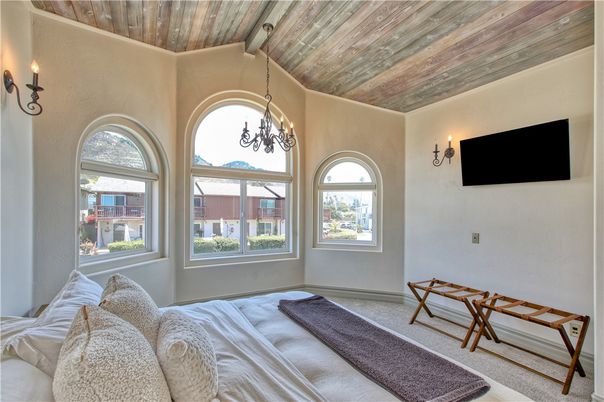 Bedroom, Chandelier, Interior, Pendant Lights, Wooden Ceilings