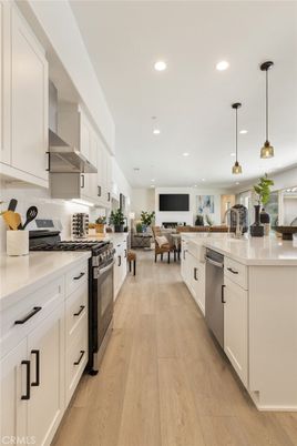 Interior, Kitchen, Living room, Pendant Lights, Recessed Lighting, Stainless Steel Appliances, Wood Texture Flooring