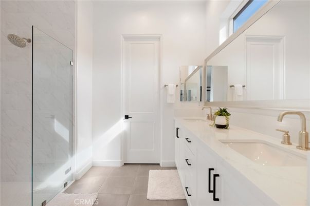 Bathroom, Dual Sink Vanities, Glass Shower, Interior, Marble Walls