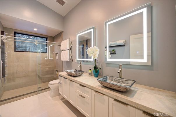 Bathroom, Dual Sink Vanities, Glass Shower, Interior, Recessed Lighting