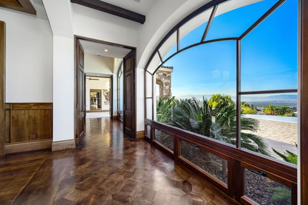 Glass Ceilings, Interior, Recessed Lighting, Water, Wood Texture Flooring
