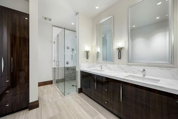 Bathroom, Dual Sink Vanities, Glass Shower, Interior, Recessed Lighting