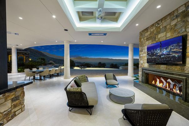 Dining room, Fireplace, Interior, Living room, Recessed Lighting